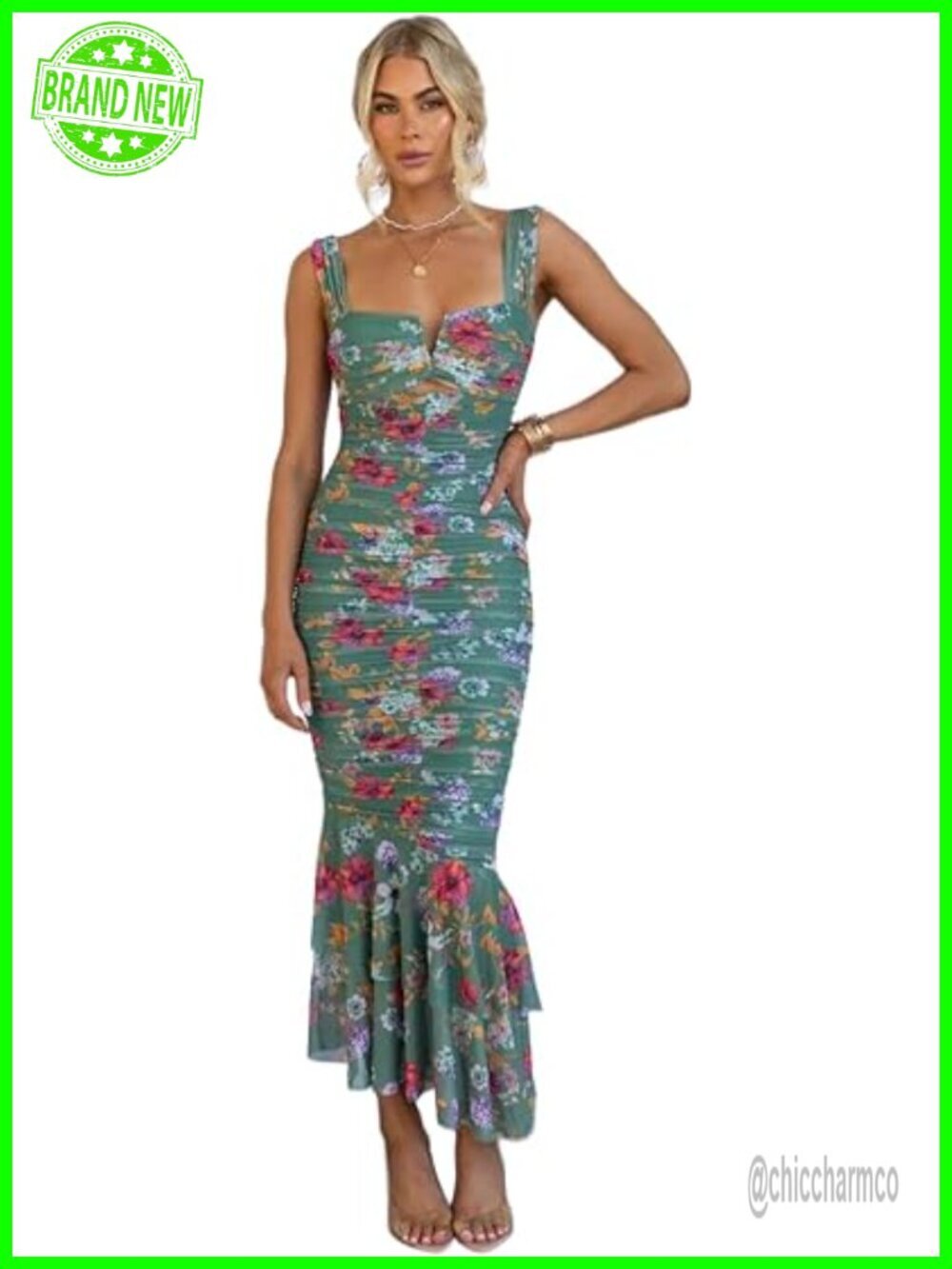 Floral Sleeveless Bodycon Corset Ruched Fishtail Maxi Dress Backless Slip Long